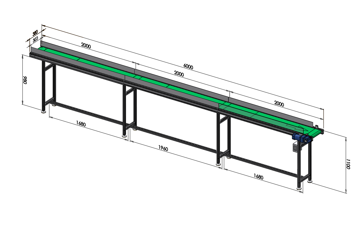 输送机流水线：3000mmx300带宽（总宽380mm）x1100mm